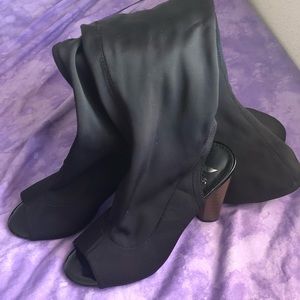 Connie-1 Black Lycra High Open Heel Peek toe Boots